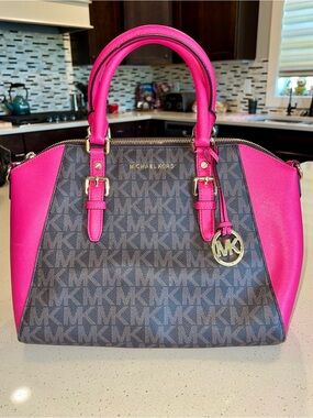 Michael Kors Pink and Brown Signature Satchel W/ Long Strap NEW WITH TAGS